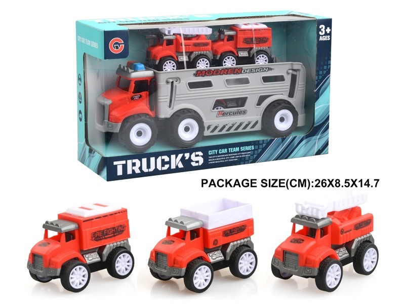 FRICTION FIRE TRUCK W/PULL BACK CAR 3PCS - HP1178808