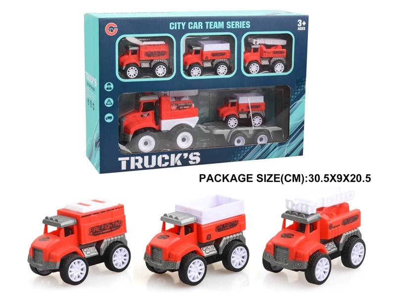 FRICTION FIRE TRUCK W/PULL BACK CAR 4PCS - HP1178816