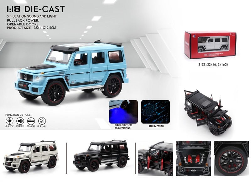 1:18 PULL BACK DIE-CAST CAR W/LIGHT & SOUND (CAN OPEN 8 DOORS & SPARY, 3 COLORS, INCLUDED BATTERY) - HP1179886