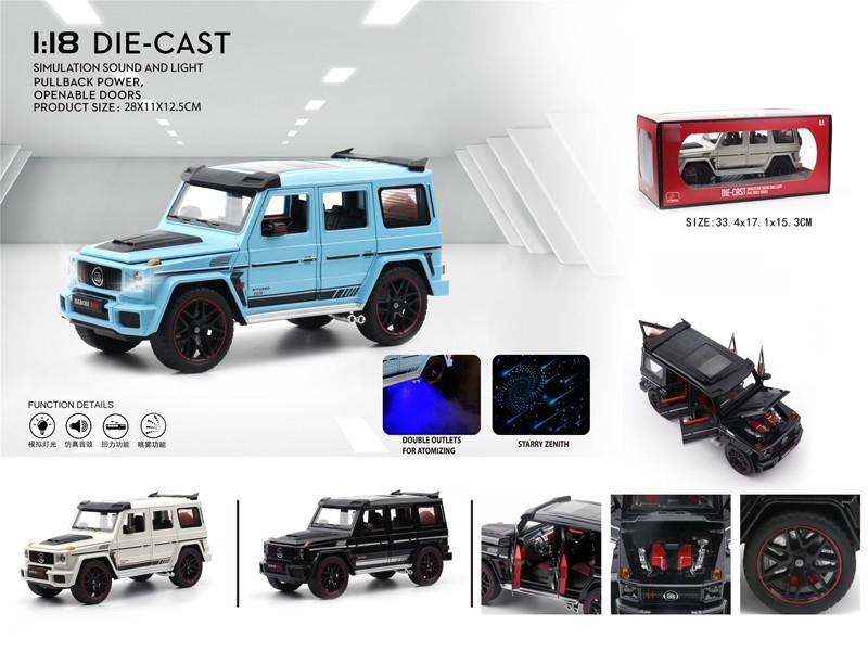 1:18 PULL BACK DIE-CAST CAR W/LIGHT & SOUND (CAN OPEN 8 DOORS & SPARY, 3 COLORS, INCLUDED BATTERY) - HP1179889