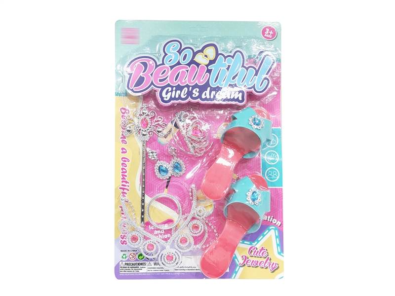 女孩皇冠项链高跟鞋饰品套装（红蓝2色） - HP1185727