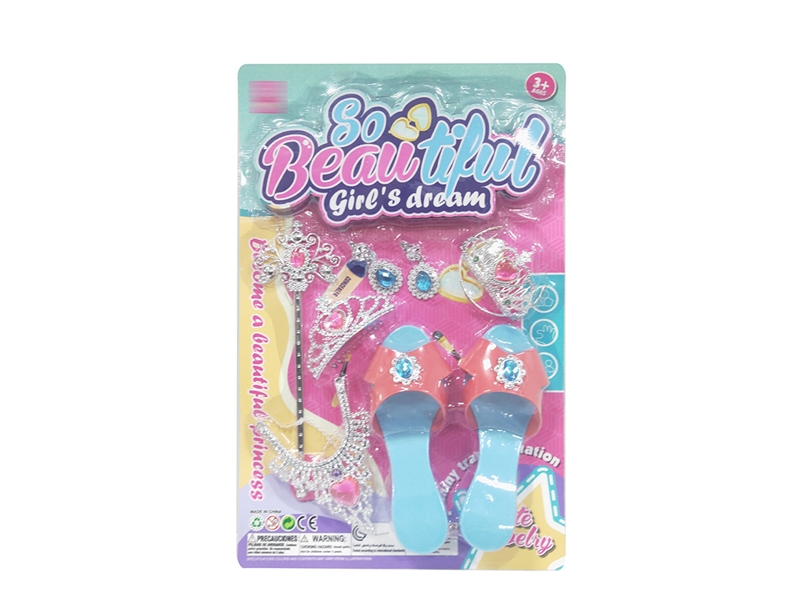 女孩皇冠项链高跟鞋饰品套装（红蓝2色） - HP1185728