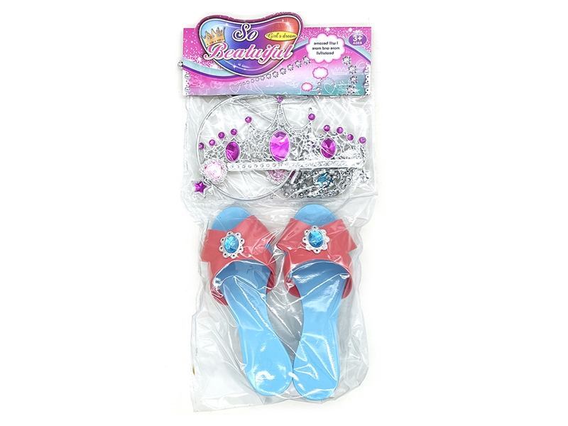 女孩皇冠项链高跟鞋饰品套装（红蓝2色） - HP1186472