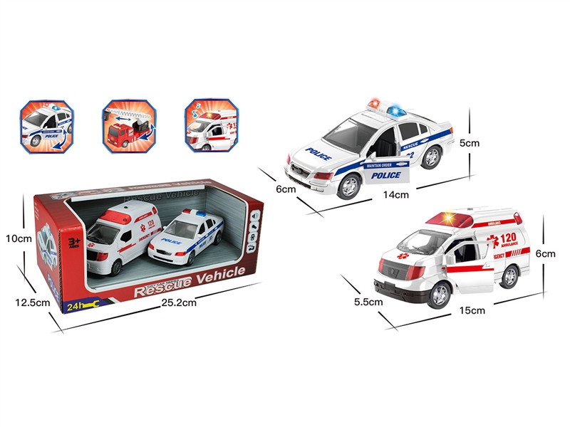PULL BACK POLICE CAR & AMBULANCE CAR W/LIGHT & SOUND (CAN OPEN THE DOOR, INCLUDE BATTERY) - HP1187621