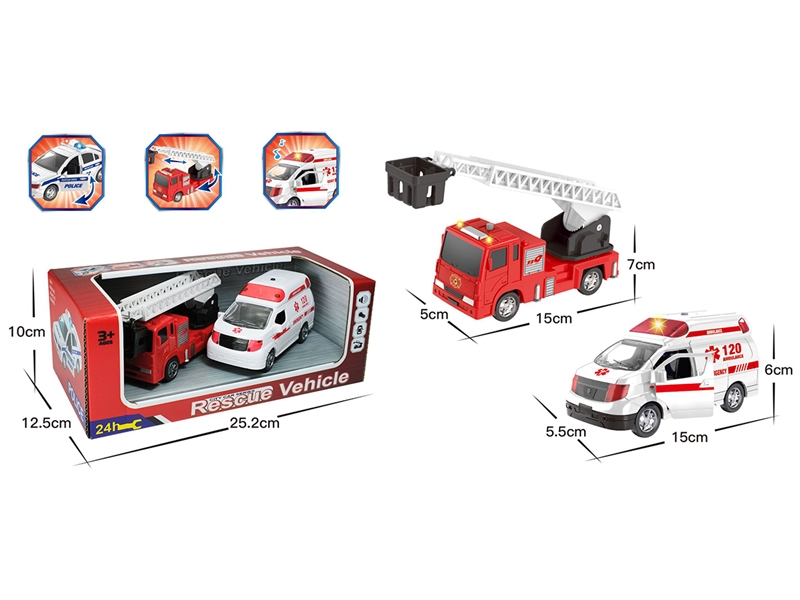 PULL BACK FIRE ENGINE & AMBULANCE CAR W/LIGHT & SOUND (CAN OPEN THE DOOR, INCLUDE BATTERY) - HP1187623