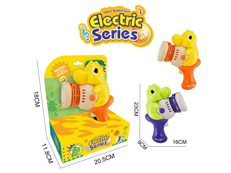 B/O DINOSAUR 10 HOLES BUBBLE GUN W/LIGHT & MUSIC，GREEN/YELLOW（NOT INCLUDED BATTERY） - HP1188075