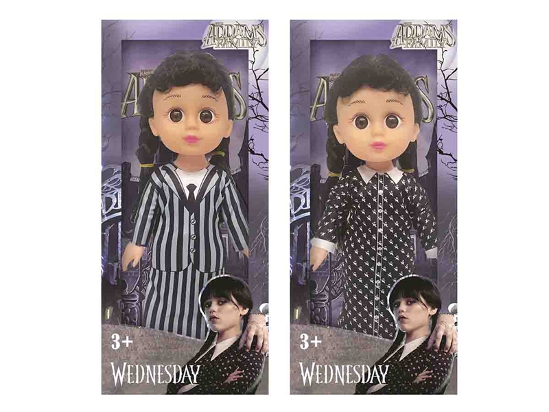 10寸3D眼全身搪胶星期三亚
当斯的一家Wednesday
Addams肥童娃娃带音乐 - HP1190064