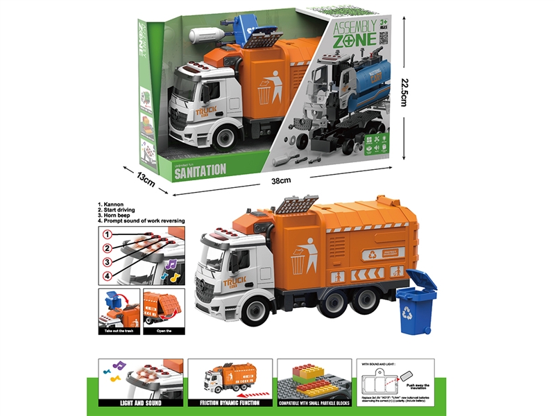 DIY ASSEMBLE FRICTION SANITATION TRUCK W/LIGHT & MUSIC( INCLUDED BATTERY ) - HP1190294