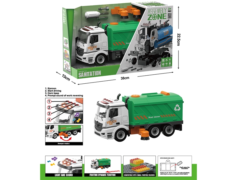 DIY ASSEMBLE FRICTION SANITATION TRUCK W/LIGHT & MUSIC( INCLUDED BATTERY ) - HP1190295