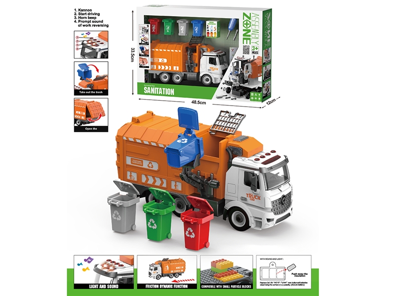 DIY ASSEMBLE FRICTION SANITATION TRUCK W/LIGHT & MUSIC( INCLUDED BATTERY ) - HP1190307