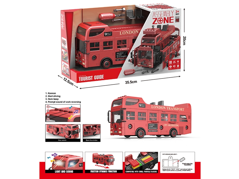 DIY ASSEMBLE FRICTION BUS W/LIGHT & MUSIC( INCLUDED BATTERY ) - HP1190328