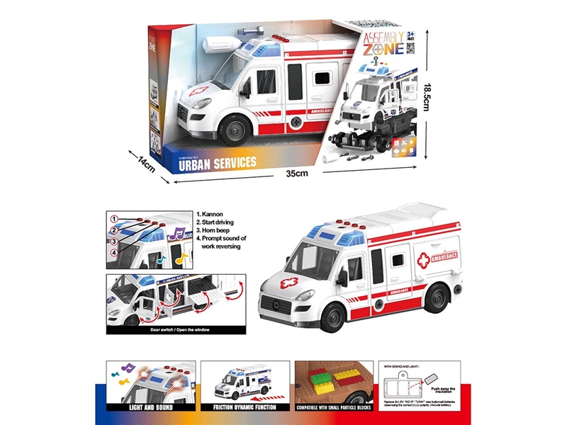 DIY ASSEMBLE FRICTION AMBULANCE W/LIGHT & MUSIC( INCLUDED BATTERY ) - HP1190335
