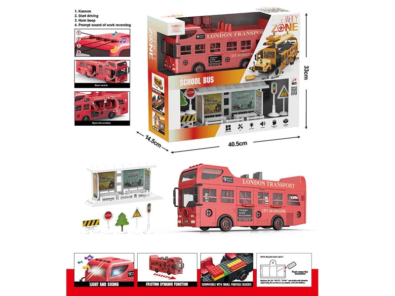 DIY ASSEMBLE FRICTION BUS W/LIGHT & MUSIC( INCLUDED BATTERY ) - HP1190364