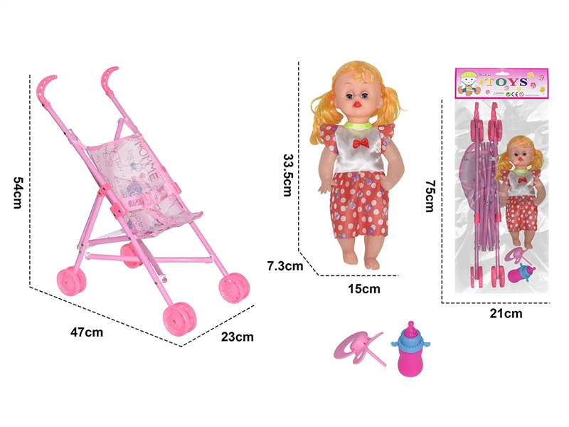 IRON BABY STROLLER W/BLOW MOLD DOLL & ACCESSORIES - HP1192338