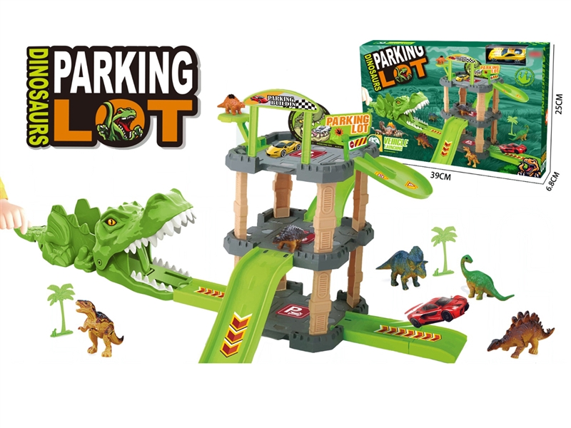 CATAPULT RAILCAR + PARKING LOT W/DIE-CAST CAR 1 PC & DINOSAUR 6 PCS - HP1195015