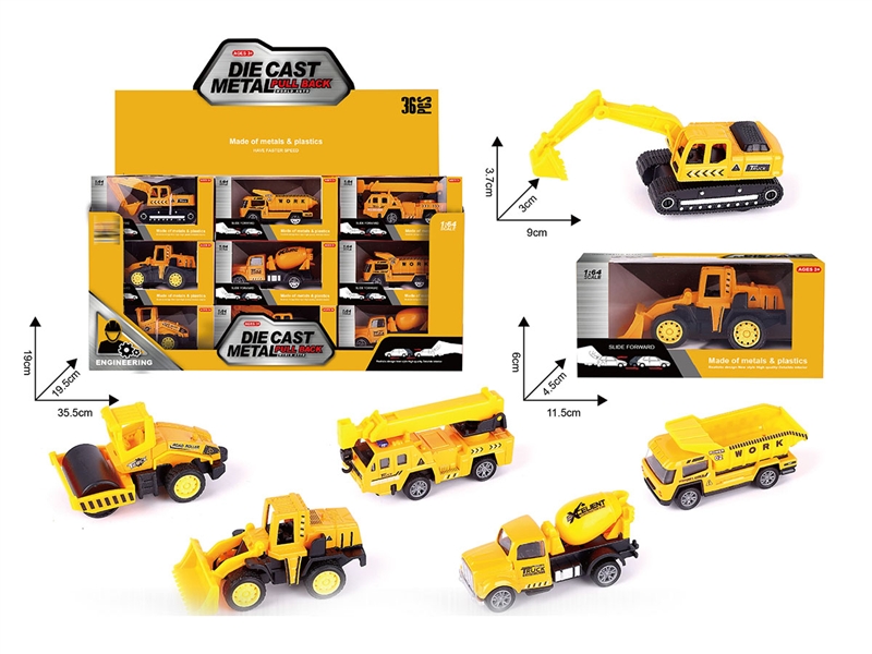1:64 PULL BACK DIE CAST CAR 6 ASST. 36PCS/DISPLAY BOX - HP1195157