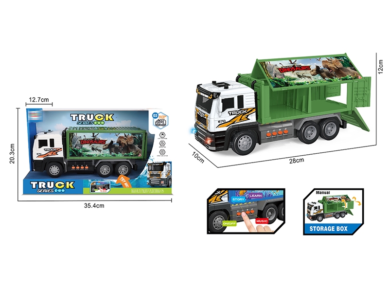 1:14 FRICTION DINOSAUR CAR W/LIGHT & MUSIC & STORAGE BOX CAN OPEN - HP1195513