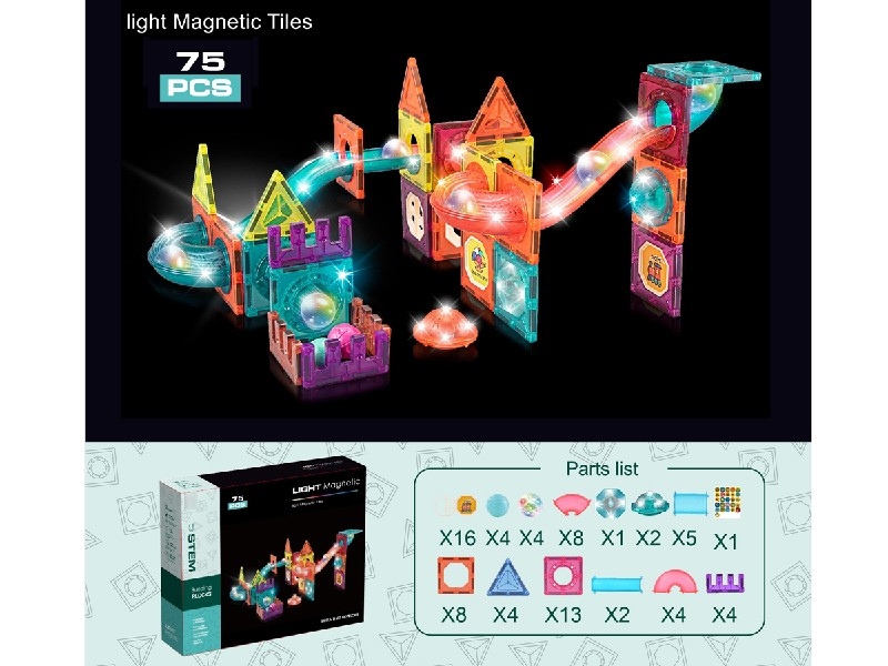 MAGNETIC BUILDING BLOCKS 75PCS W/LIGHT - HP1198668