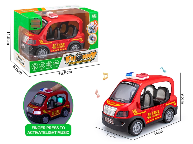 PULL BACK DIE CAST FIRE CAR  W/LIGHT & MUSIC - HP1199362
