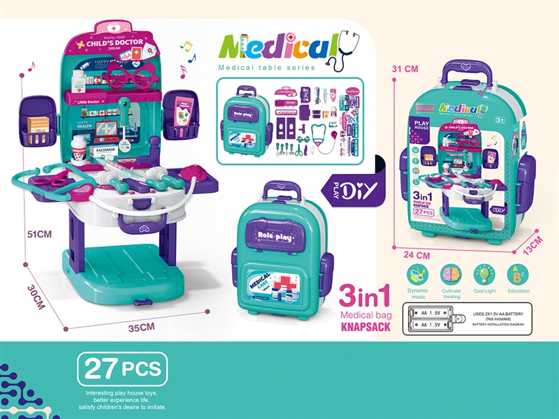 3 IN 1 BACKPACK DOCTOR SET W/MUSIC & LIGHT（NOT INCLUDED BATTERY） - HP1199927