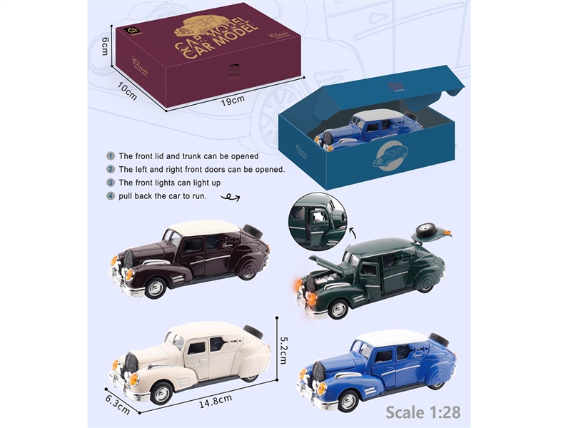 PULL BACK DIE-CAST CAR W/LIGHT & MUSIC & CAN OPEN THE DOOR,4ASST - HP1200003