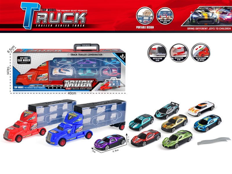 TRUCK W/FREE WAY DIE-CAST CAR 6PCS，RED/BLUE - HP1201608