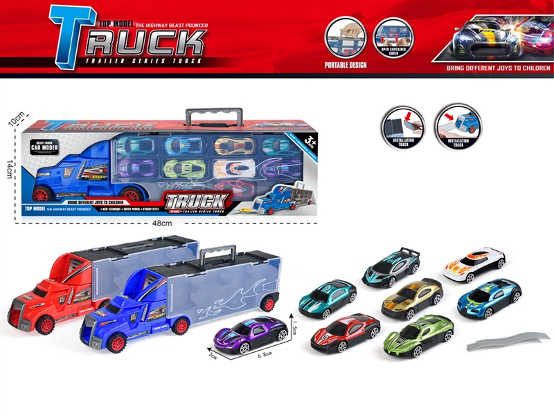 TRUCK W/FREE WAY DIE-CAST CAR 10PCS，RED/BLUE - HP1201609
