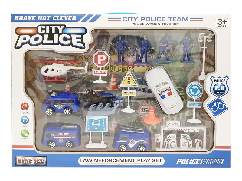 POLICE SET W/1PCS PULL BACK CAR+3PCS FREE WAY CAR - HP1202560