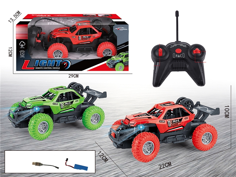 灯光遥控车 红色/绿色2色混装 1:18（包）车身3.7V充电锂电池、USB线、遥控器（2AA不包）4通 - HP1202657