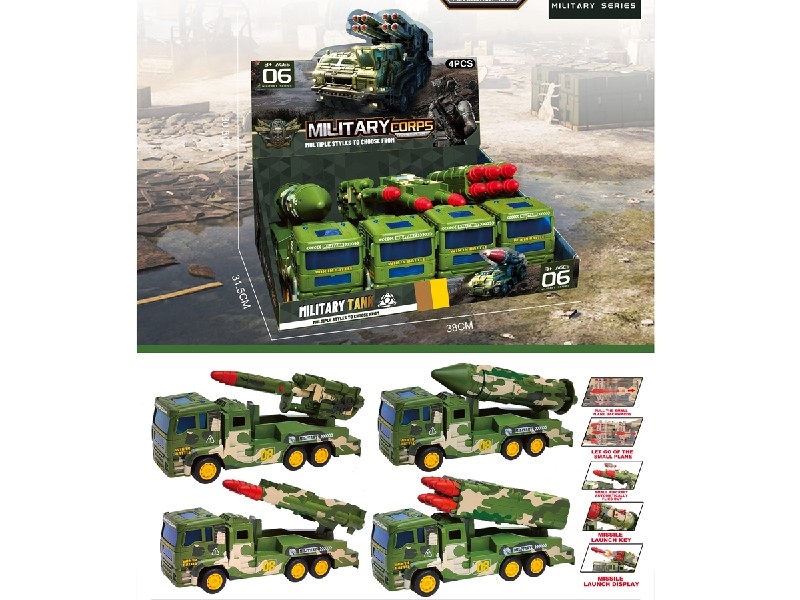 FRICTION MILITARY CAR , 4PCS/DISPLAY BOX - HP1204509