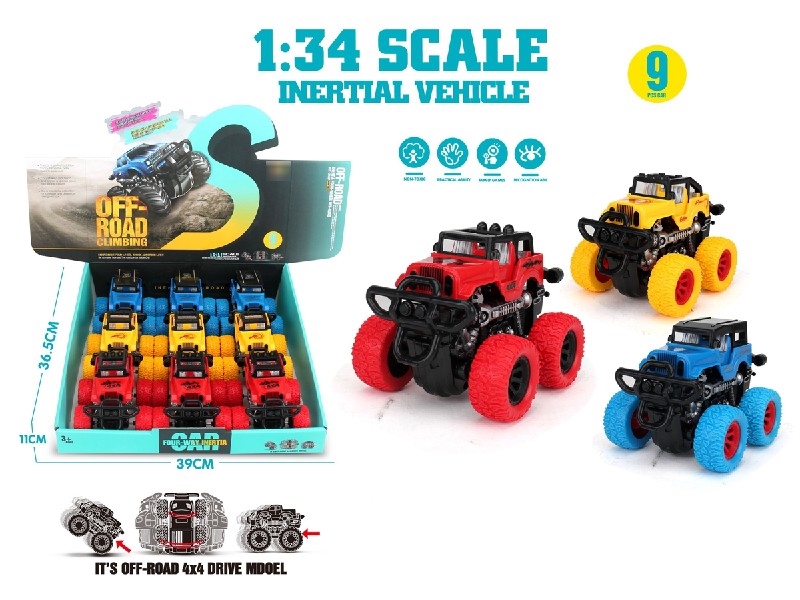 FRICTION 4-WHEEL DRIVE CAR , 9PCS/DISPLAY BOX - HP1205237