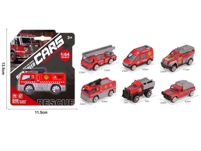 FREE WAY BDIE-CAST FIRE ENGINE , 6ASST - HP1206005