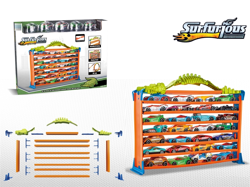 DINOSAUR STORAGE RAIL CAR W/DIE CAST PULL BACK CAR 5PCS - HP1208108