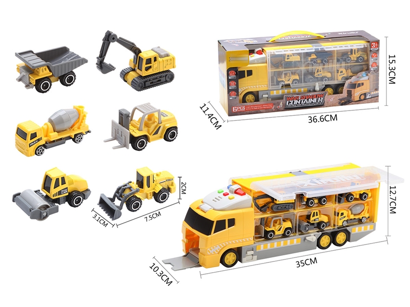 FREE WAY TRUCK W/LIGHT & MUSIC & FREE WAY DIE-CAST CONSTRUCTION CAR 6PCS（NOT INCLUDED BATTERY） - HP1208412
