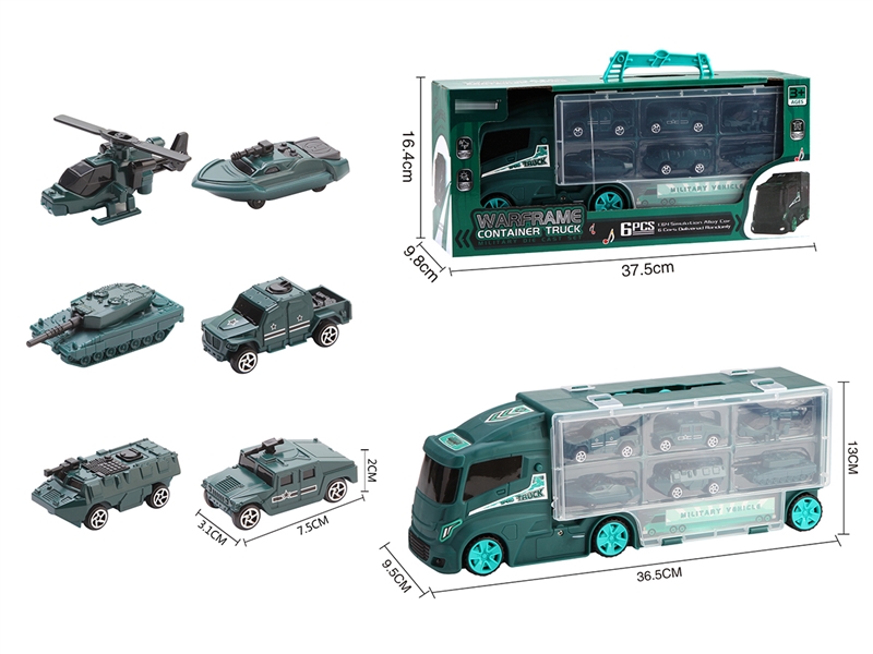FREE WAY TRUCK W/LIGHT & MUSIC & FREE WAY DIE-CAST MILITARY CAR 6PCS（INCLUDED BATTERY） - HP1208426