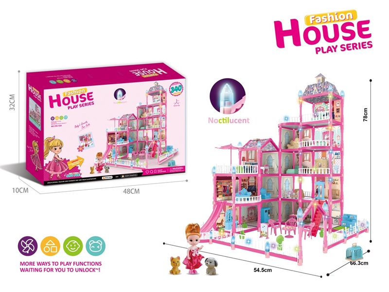DIY NOCTILUCENCE VILLA W/LIGHT & DOLL，340PCS - HP1211496