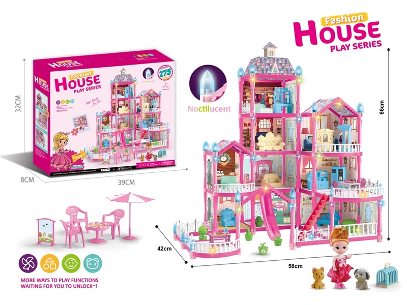 DIY NOCTILUCENCE VILLA W/LIGHT & DOLL，275PCS - HP1211497