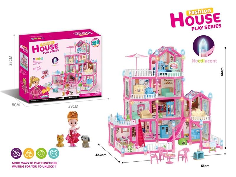 DIY NOCTILUCENCE VILLA W/LIGHT & DOLL，280PCS - HP1211498