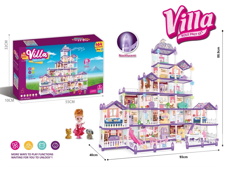 DIY NOCTILUCENCE VILLA W/LIGHT & DOLL，464PCS - HP1211504