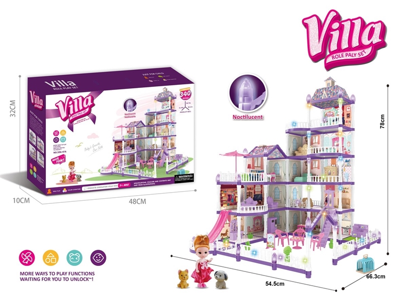 DIY NOCTILUCENCE VILLA W/LIGHT & DOLL，340PCS - HP1211506