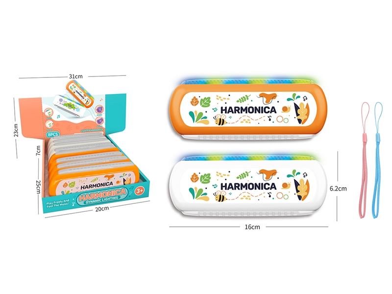 HARMONICA W/LIGHT,2COLOURS (INCLUDED BUTTON),8PCS/DISPLAY BOX - HP1211613