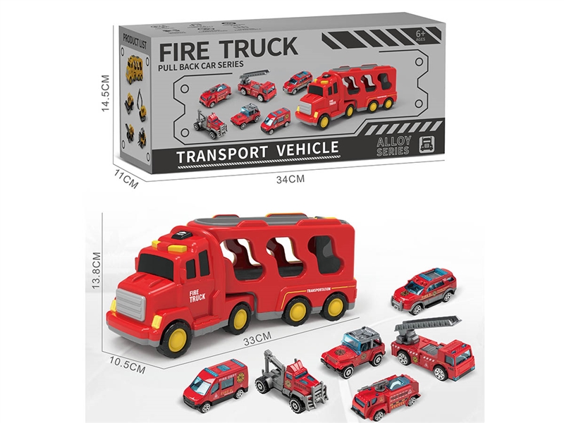 FRICTION FIRE TRUCK W/FREE WAY DIE-CAST CAR 6PCS - HP1212867