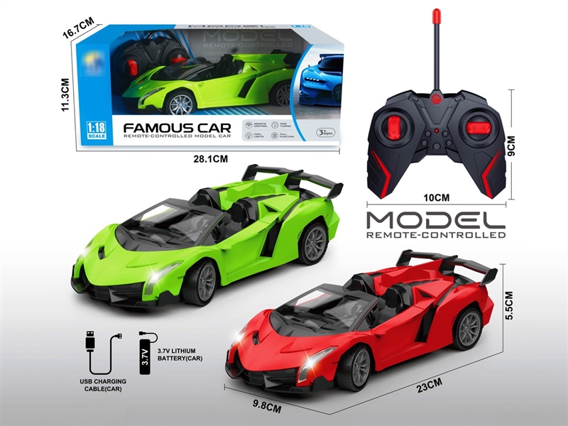 1:18 4-CHANNEL R/C CAR W/LIGHT , 2COLOURS（INCLUDED BATTERY） - HP1222748