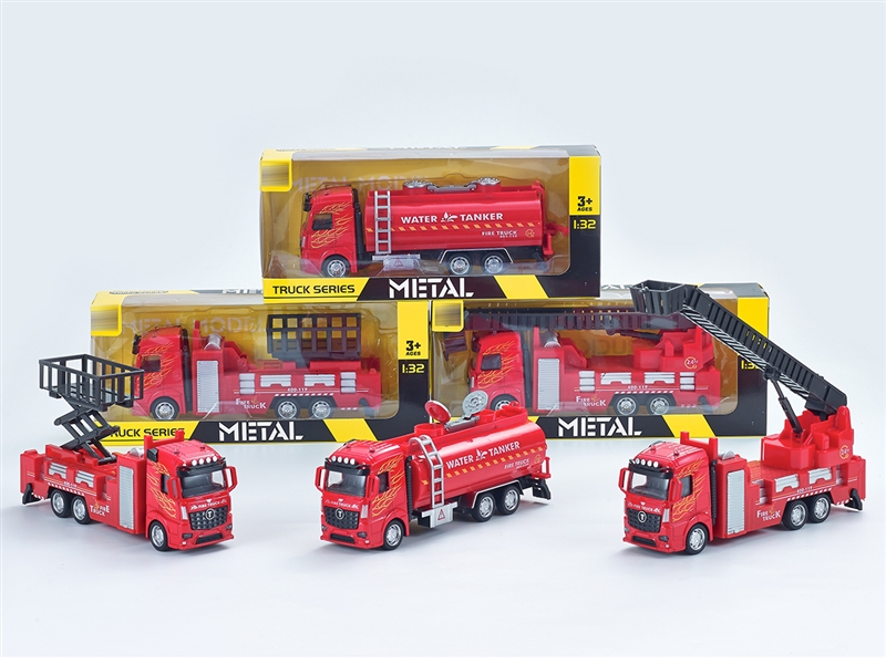 1:32 PULL BACK DIE CAST FIRE TRUCK，3ASST - HP1227701
