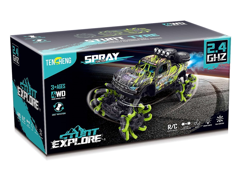 2.4G 13-CHANNEL R/C STUNT CAR W/LIGHT & MUSIC & SPRAY（INCLUDED BATTERY） - HP1230293