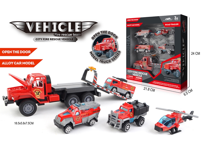 PULL BACK FIRE TRUCK W/DIE-CAST CAR 4PCS - HP1233013