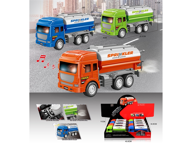 FRICTION SANITATION TRUCK W/LIGHT & MUSIC & SPRAY,8PCS/DISPLAY BOX - HP1233440
