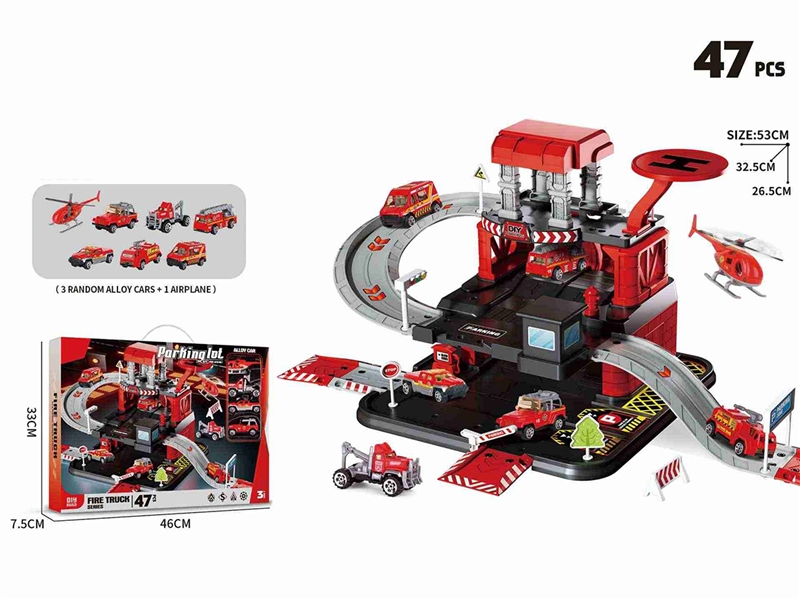 FIRE PARKING LOT SET 47PCS W/DIE-CAST CAR 3PCS+1PCS PLANE - HP1234014