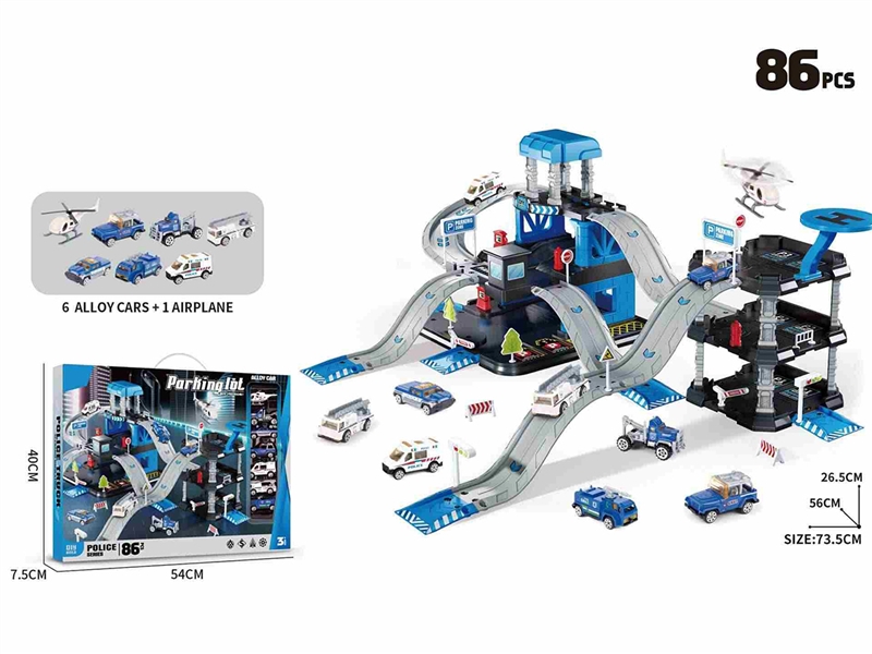 POLICE PARKING LOT SET 86PCS W/DIE-CAST CAR 6PCS+1PCS PLANE - HP1234019