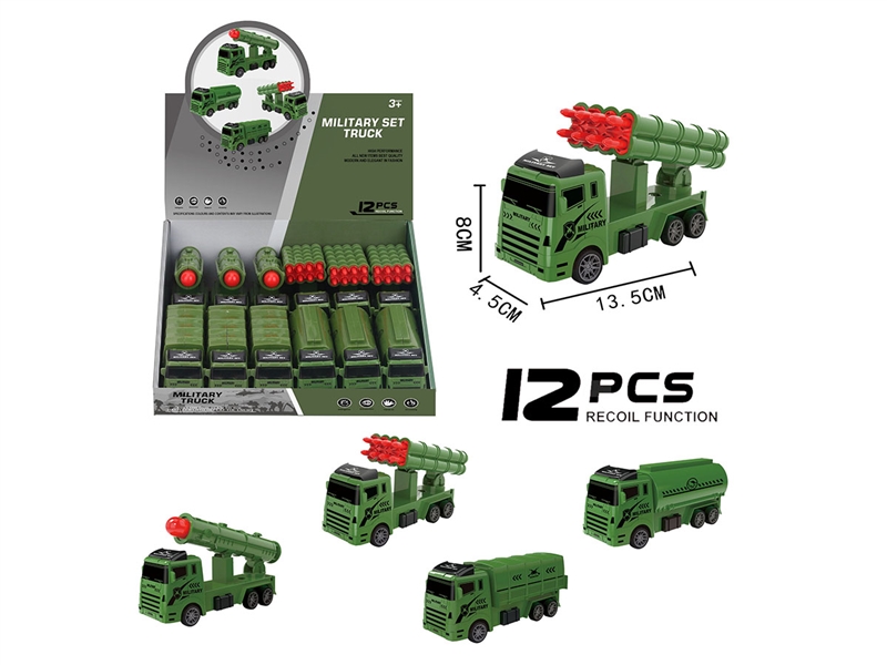 PULL BACK MILITARY TRUCK 4ASST,12PCS/DISPLAY BOX - HP1234097